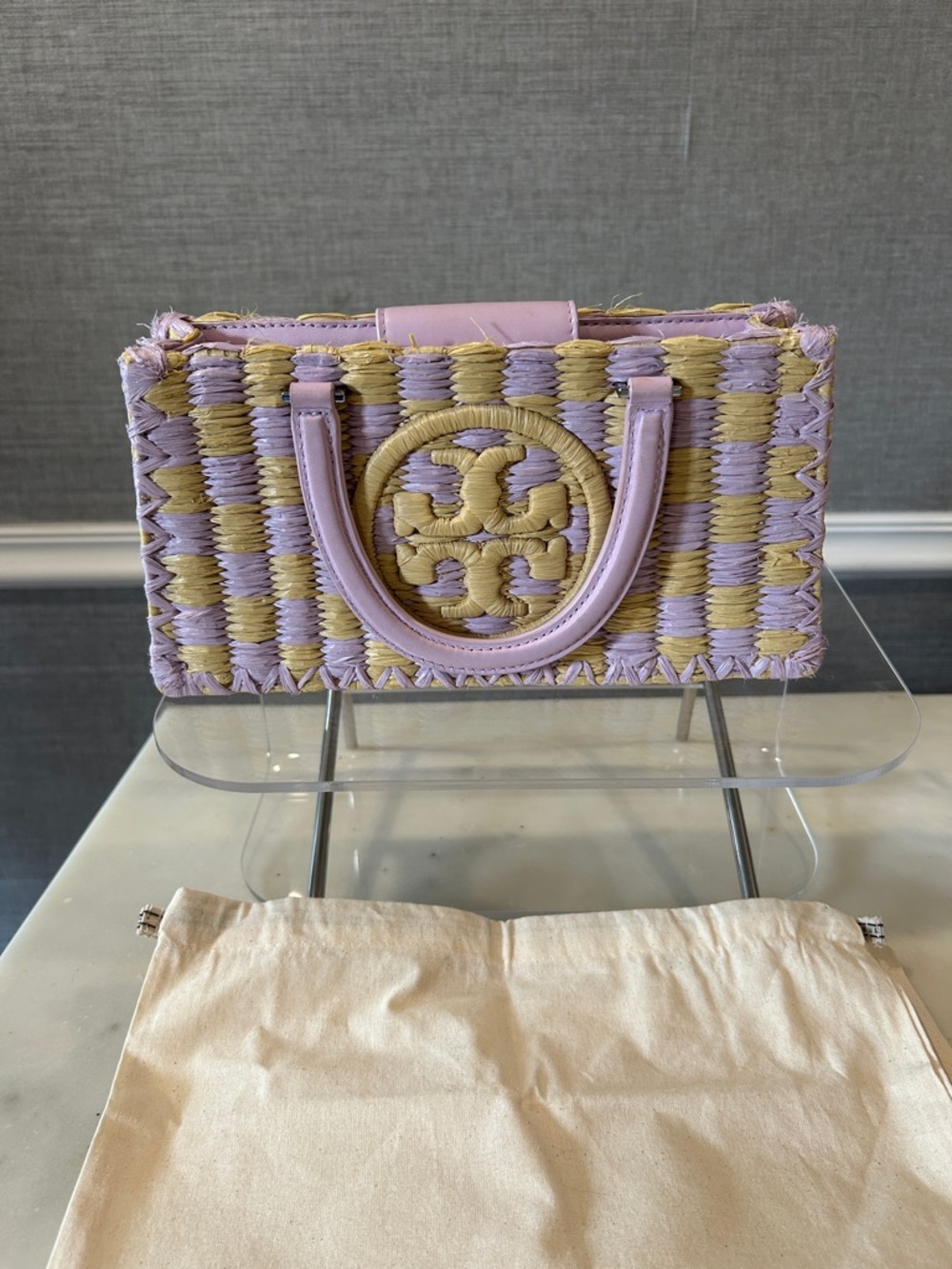 Tory Burch Lavender and Yellow Woven Mini Tote